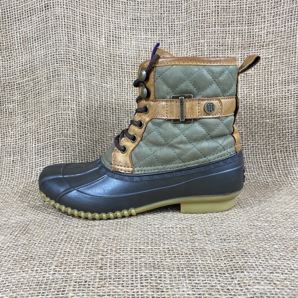 Tommy Hilfiger Boot Duck Top Sider Waterproof Green Brown Women's Size 6 - Picture 3 of 8
